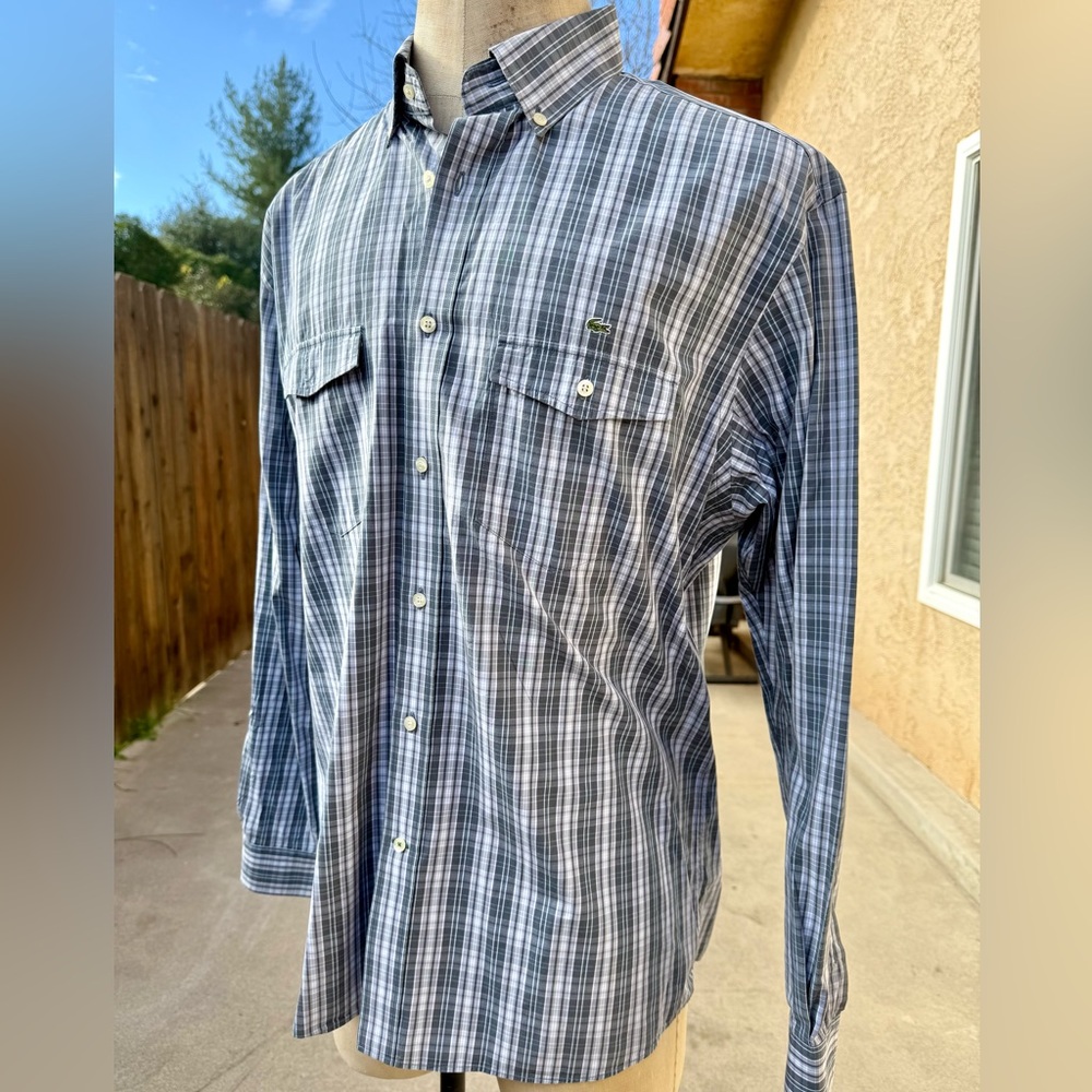 Men's Lacoste Large L size 44 Long Sleeved button up Plaid Shirt